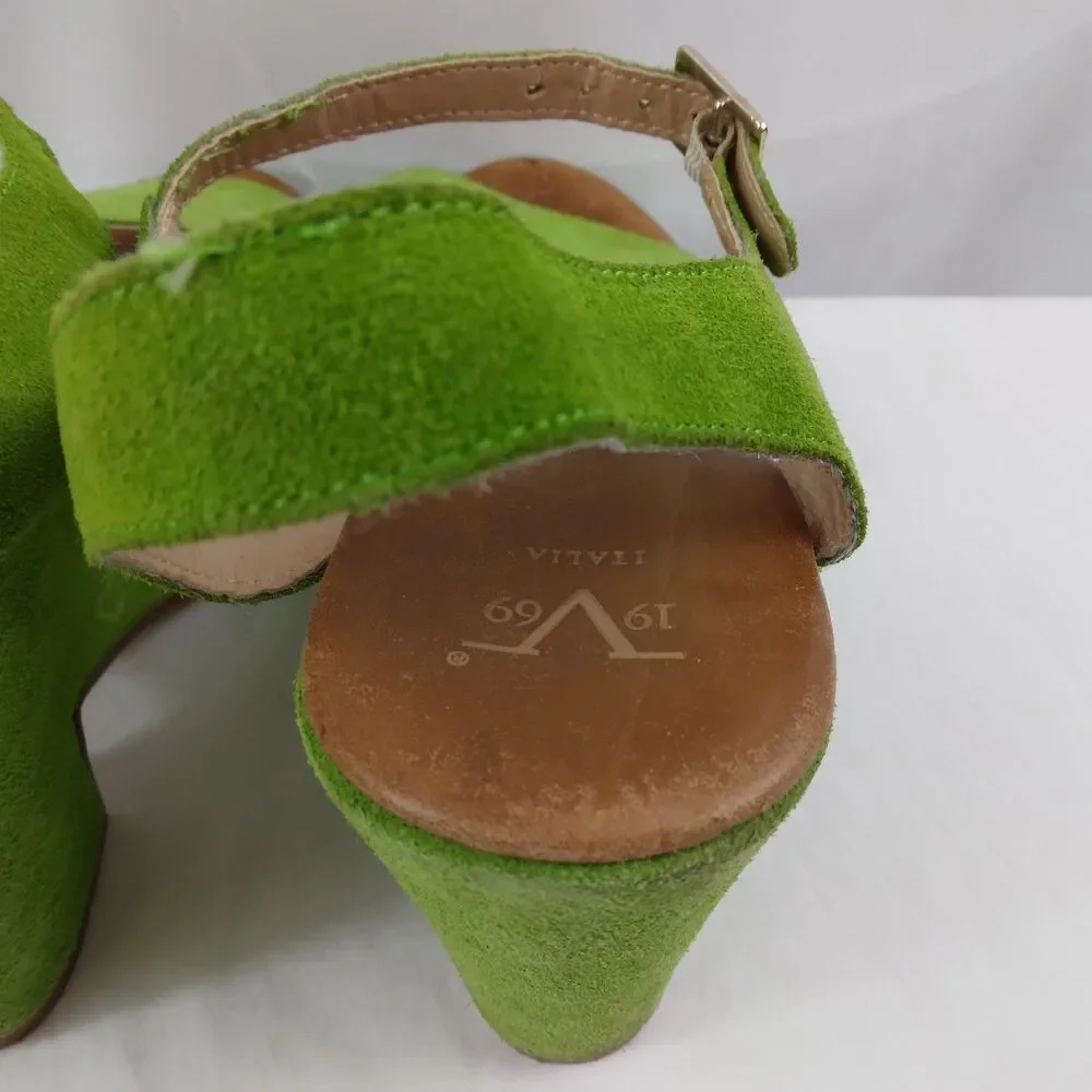 V1969 19v69 Italia Green Suede Open Toe Ankle Strap Chunky Platform Heels 39 - Picture 12 of 15